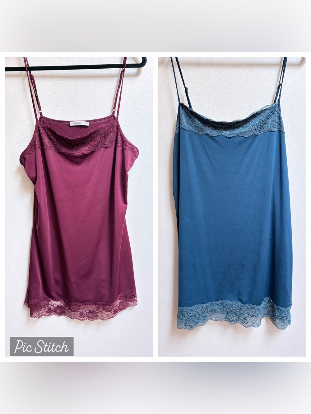 RICKI'S Lace-Trim Cami Slip Bundle 2 - Burgundy + Blue Both XL